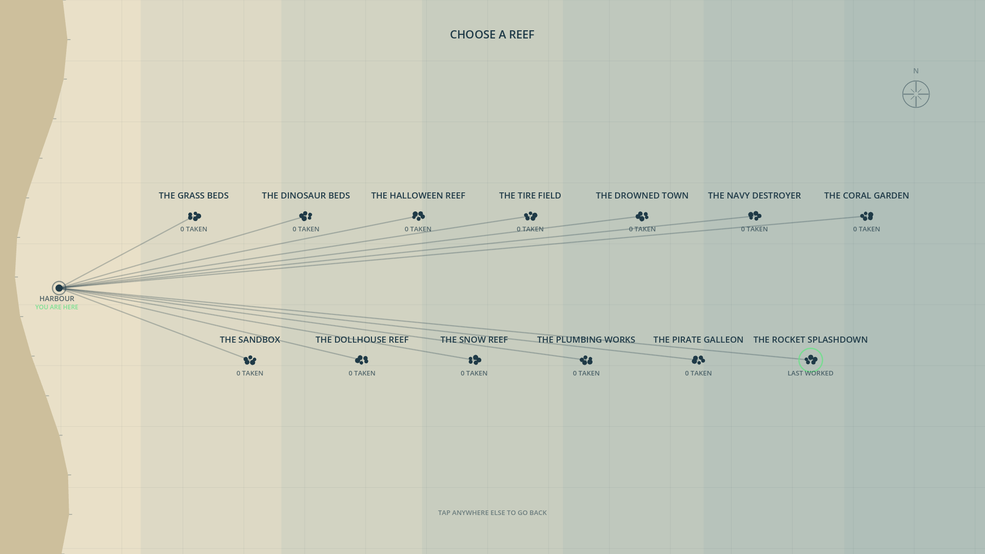 The chart of dive sites